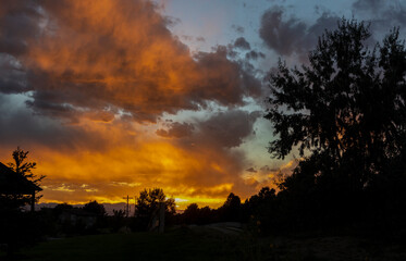Colorado Living. Centennial, Colorado - Denver Metro Area Residential Fall Sunset Sky View