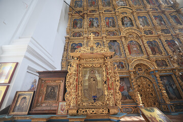 interior of the church iconostasis icons objects of worship altar religion crucifixion