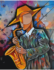 Jazz Sax Cubist Man