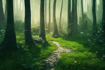 Naklejka premium Beautiful enchanting fairy tale lush woodland, High quality illustration