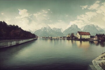 Obraz premium Christmas bridge in Reichenau I. High quality illustration