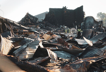 Debris and rubble after building fire