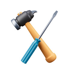 Wooden Hammer With Screwdriver Icon Isolated 3d render Illustration