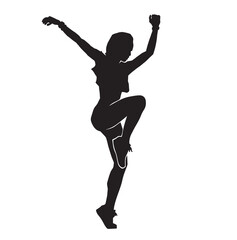 Fototapeta na wymiar vector silhouettes of young woman doing sport exercises in standing positions. Fitness workout icon. Slim sportive girl black profile isolated on white background. Healthy lifestyle.