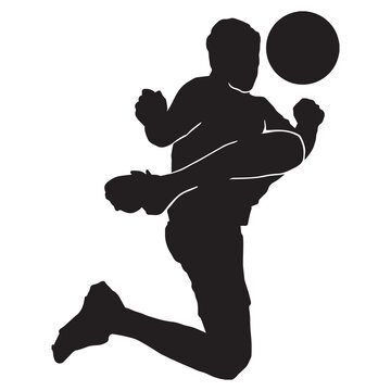 recommend clip art: isolated silhouette of male football player , black and white soccer drawing, white background