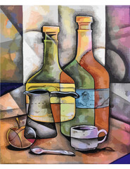 Still life with bottle and glass