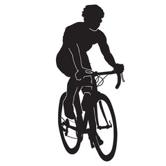 Fototapeta na wymiar Man riding bike vector silhouette on white background