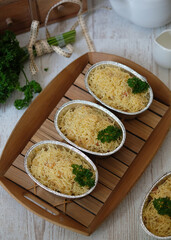 Home-baked schotel macaroni or schaal macaroni. Italian food. Selective Focus. 