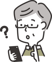 スマホの操作がわからない高齢男性のイラスト