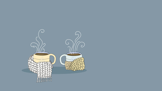 Winter drink.Cup in a scaf 