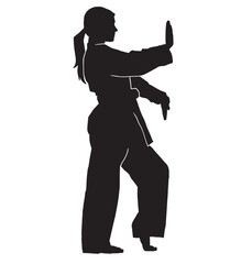 female martial athlete silhouette. karate kata athlete