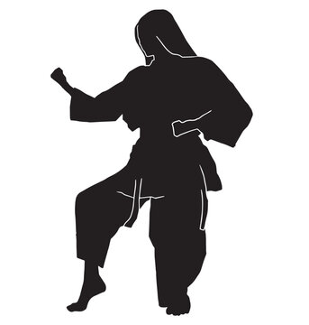 recommend clip art: female martial athlete silhouette. karate kata athlete