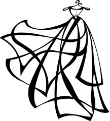 long black billowing gown woman. vector transparent png illustration