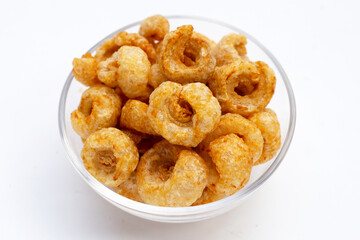 Crispy pork rinds or pork snack.