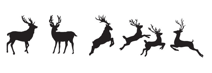 Set of stag silhouette male deer vector icon on white background