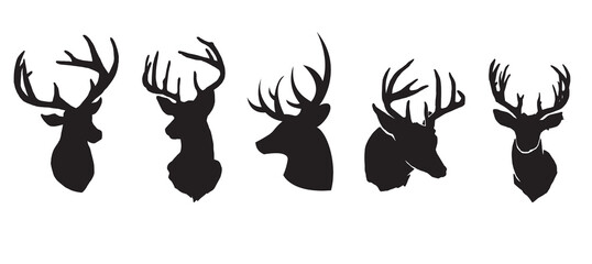 Set of stag silhouette male deer vector icon on white background - obrazy, fototapety, plakaty