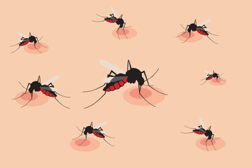 Flying mosquito vector. Mosquitoes bite humans. Flying insect illustration. Malaria plague insects