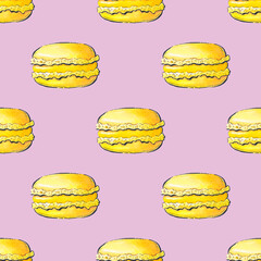 Pattern with macaroons. Watercolor seamless background.