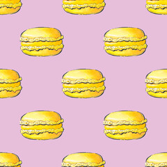 Pattern with macaroons. Watercolor seamless background.