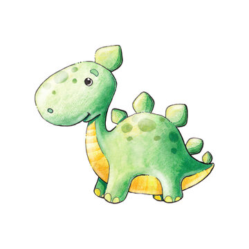 Bonito Pequeno Bebê Verde Dinossauro Barosaurus. Ilustração De Desenho De  Aquarela Isolada No Fundo Branco. Foto Royalty Free, Gravuras, Imagens e  Banco de fotografias. Image 188723611