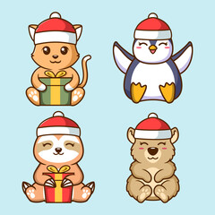 Set of christmas cute cartoon animals