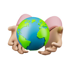 Human hands holding global over white isolated background
