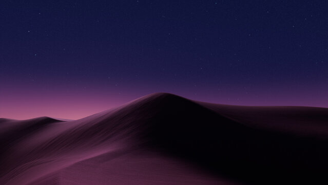 Desert Landscape with Sand Dunes and Pink Gradient Sky. Empty Contemporary Background.