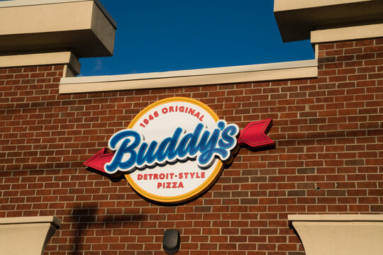 Buddy's Detroit Style Pizza restaurant sign illustrative editorial photographed in Clarkston MI USA on 09 18 2022