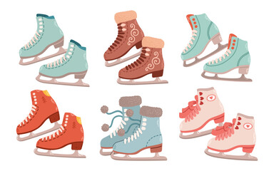 Figure skating skates set flat design vector