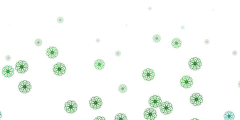 Light green vector doodle pattern with flowers.