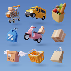 Set of 3d online shopping icon, Business and free shipping concept. © Kannapat