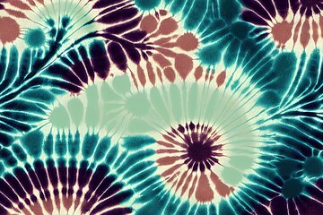 Fototapeta premium 2d Tie Dye Seamless Pattern. Ikat Ethnic Texture. Psychedelic Geo Pattern. Green Tonal Design. Graphic Background. Chocolate Tie Dye Batik. Watercolor Tile pattern. Faded Colors.