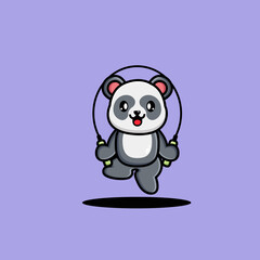 Cute panda play jump rope cartoon vector illustration