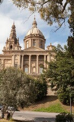 Wide shot Museum of national art of Catalunya, spain barcelona