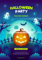 Halloween Party Invitation Poster Template Blue Gradient