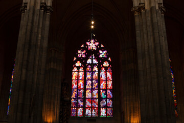 Obraz premium tinted church windows in the prague cathedral, pink, art, old, religion,