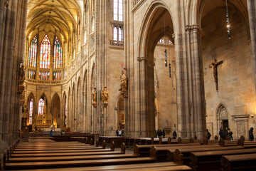 Fototapeta na wymiar Inside of Prague Cathedral gothic architecture of , Czech Republic