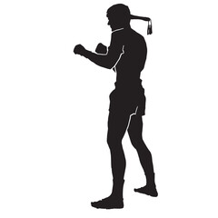 Thai Boxing fight traditional dance before fight, silhouette of a man practicing muay thai Vector illustration