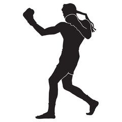 Fototapeta na wymiar Thai Boxing fight traditional dance before fight, silhouette of a man practicing muay thai Vector illustration