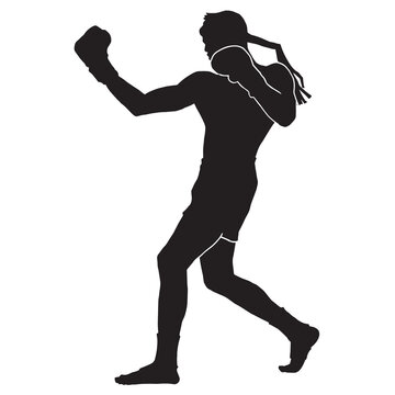 recommend clip art: Thai Boxing fight traditional dance before fight, silhouette of a man practicing muay thai Vector illustration