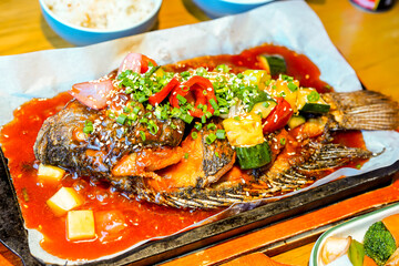 Restaurant dishes Braised Spicy Fish in Soy Sauce