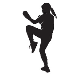 Fototapeta na wymiar young Kickboxing Girl practicing silhouettes Vector Sport on white background