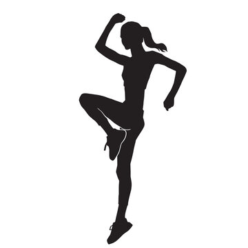 silhouette of a Young woman street dancing hip hop dancer on white background