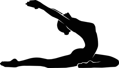 Silhouettes of a slim girl practicing yoga stretching exercises. Shapes of woman doing yoga fitness workout.