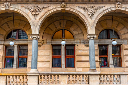 National Theatre near Namesti Vaclava Havla , Cultural institution and historic buildings in Prague old town during winter : Prague , Czech  : December 12 , 2019