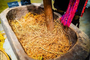 Chinese traditional grain threshing in rural areas