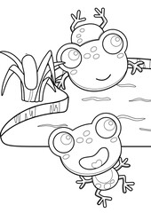 Frog Pond Animal Coloring Pages A4 for Kids and Adult