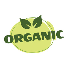 Organic products sticker, label, badge and logo. 
Ecology icon. Logo template with green leaves for organic and eco 
friendly products. Vector illustration