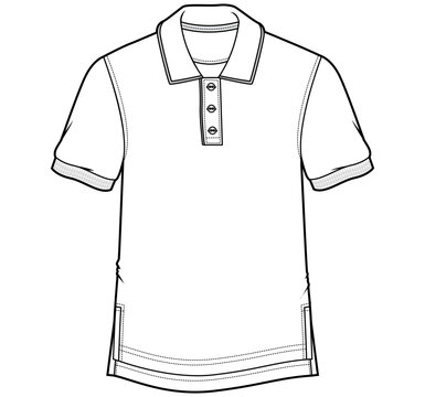 gents short sleeve high low hem polo t shirt fashion flat sketch vector illustration.