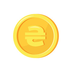 Golden coin with ukrainian hryvnia sign isolated on white background. Vector illustration